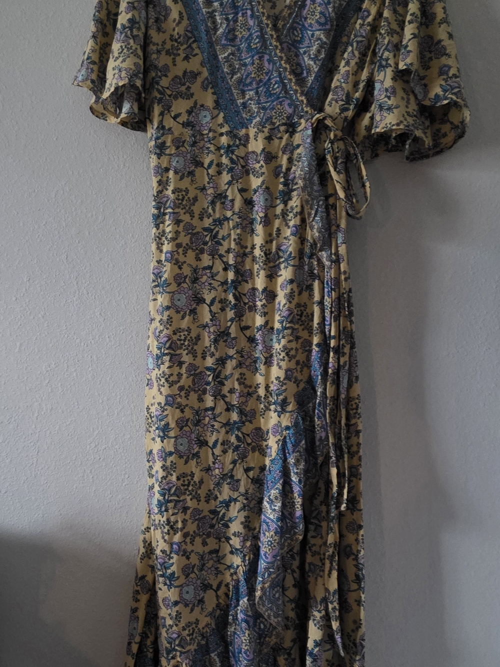 Floral Wrap Maxi Dress in Mustard Yellow